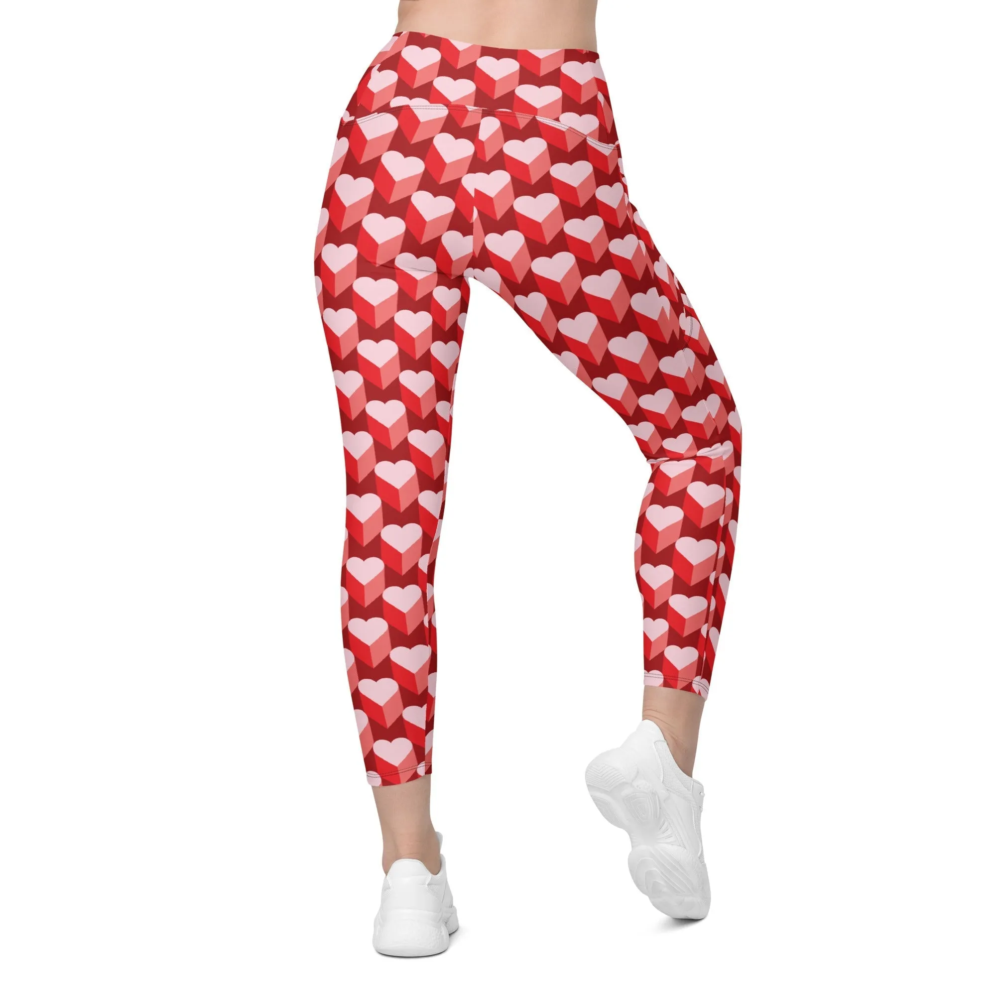 Valentine's Day Heart Crossover Leggings With Pockets