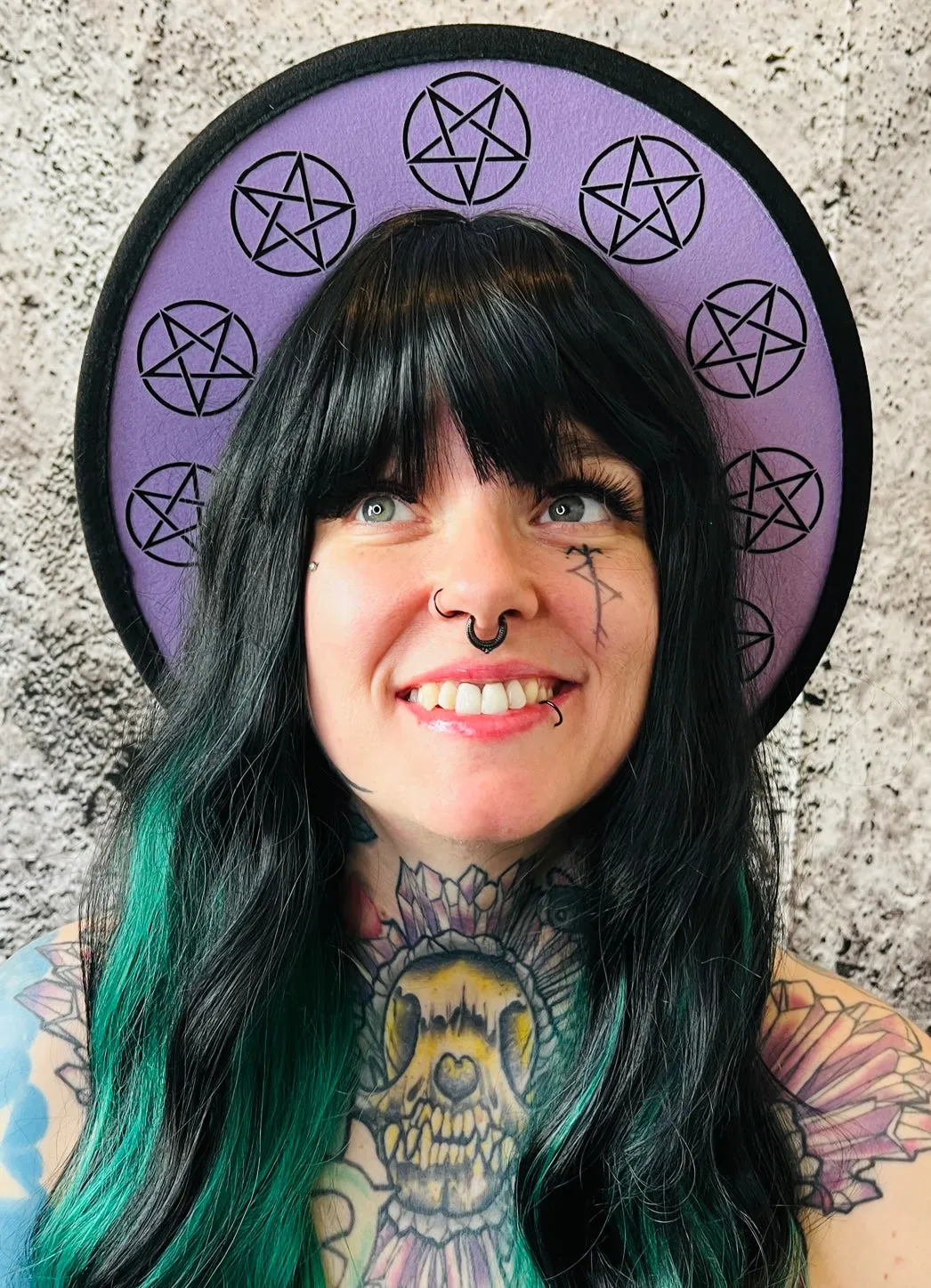 Vegan Felt Wide Brim Hat - Lavender Pentacles