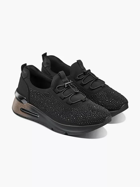 Venice  Black Diamante Detailed Chunky Trainers