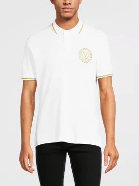 Versace Jeans Couture Gold Embroided Logo Pique Polo Shirt - White