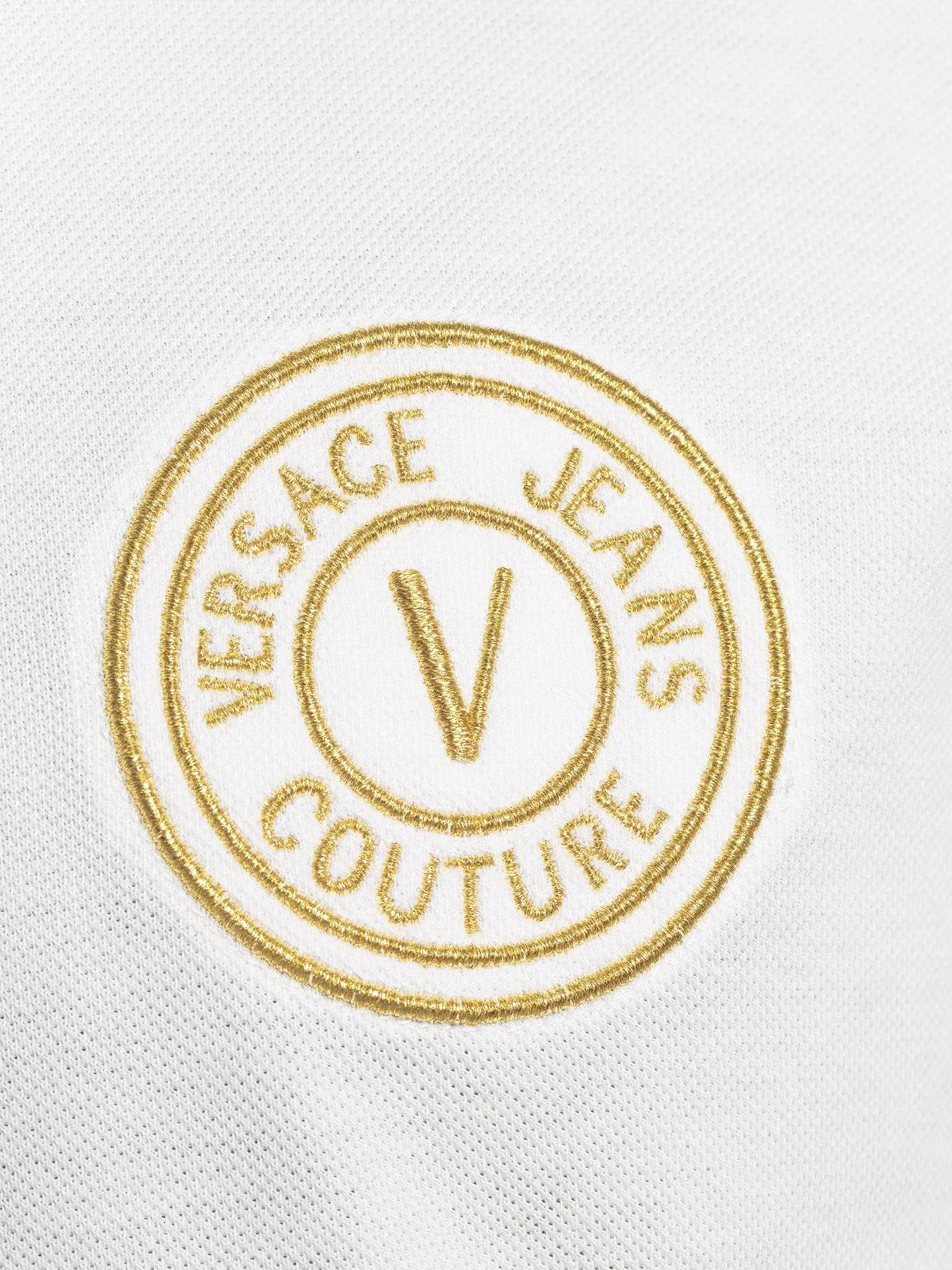 Versace Jeans Couture Gold Embroided Logo Pique Polo Shirt - White