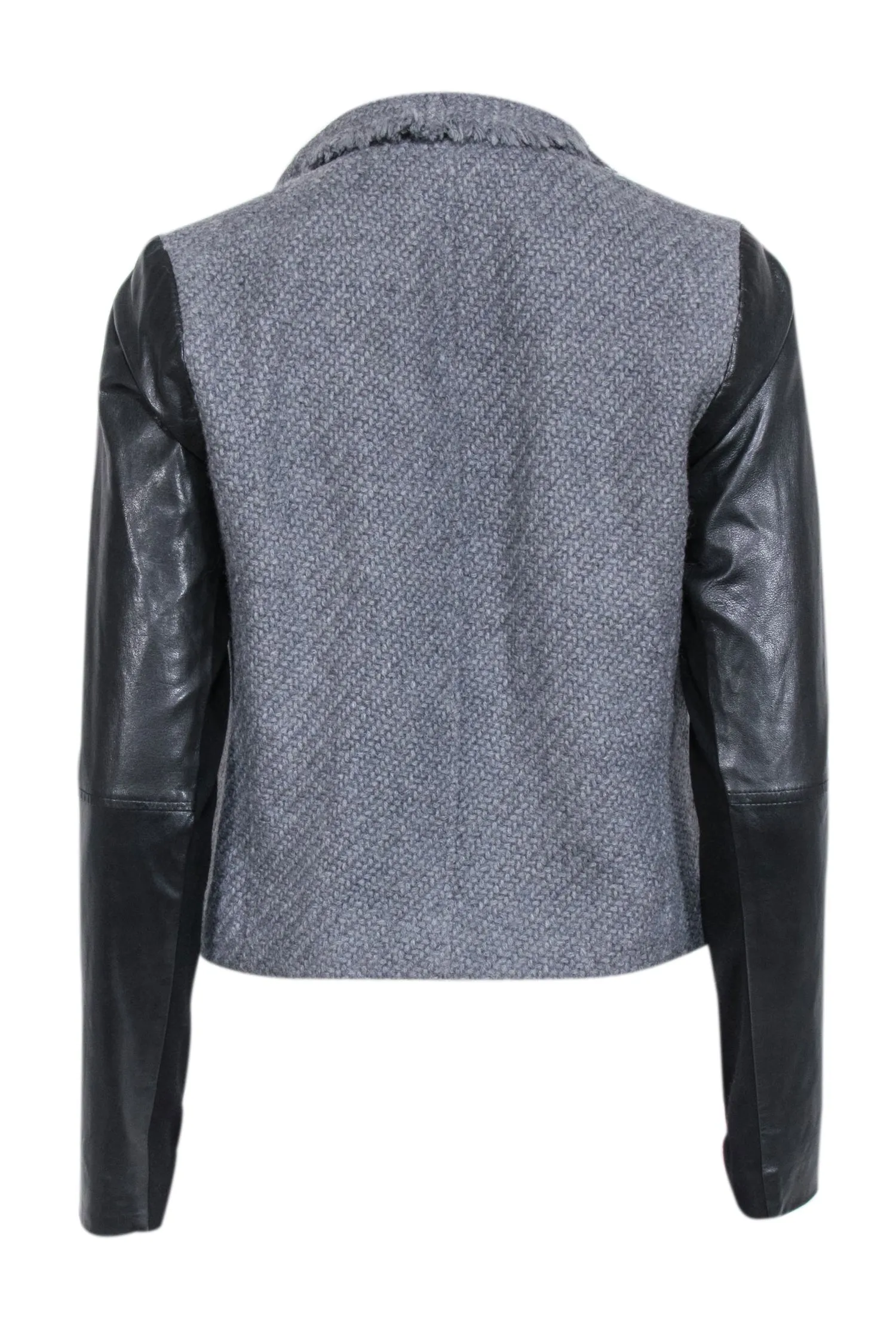 Vince - Grey Wool Asymmetric Jacket w/ Leather Sleeves Sz S