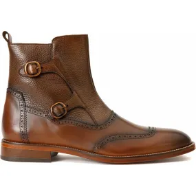 Vinci Leather Double Buckle Boot Brown