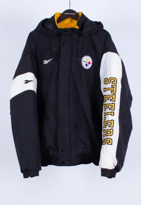 Vintage 90s Reebok Padded Jacket NFL Steelers | Vintage Clothing Online