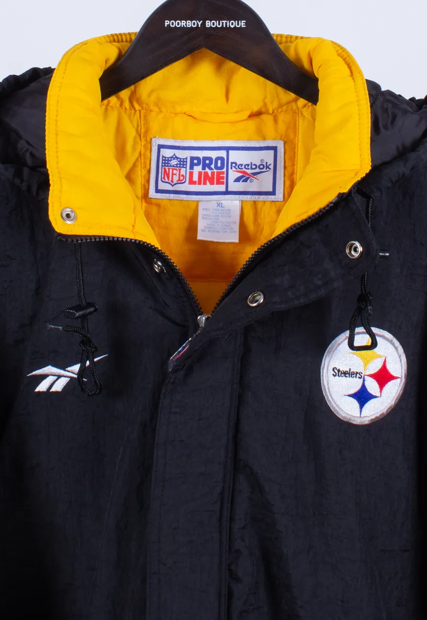 Vintage 90s Reebok Padded Jacket NFL Steelers | Vintage Clothing Online