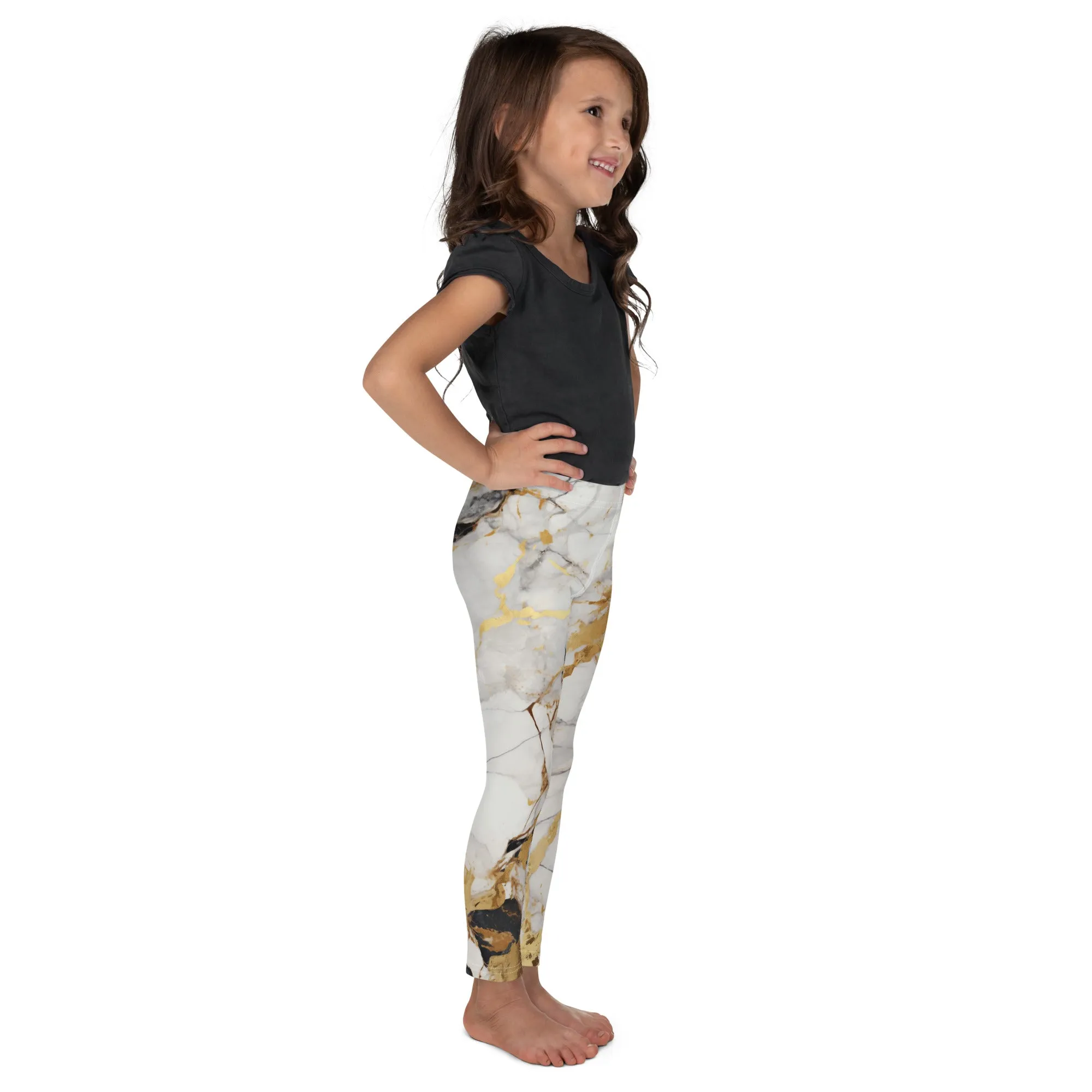 White & Gold Marble Kid's Leggings