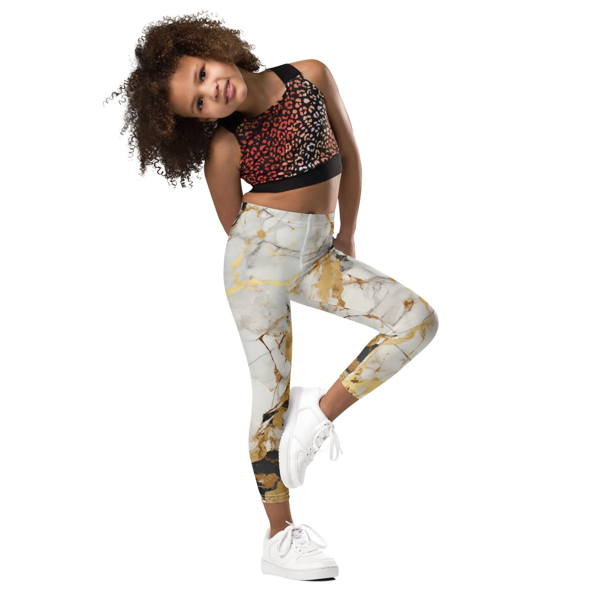 White & Gold Marble Kid's Leggings