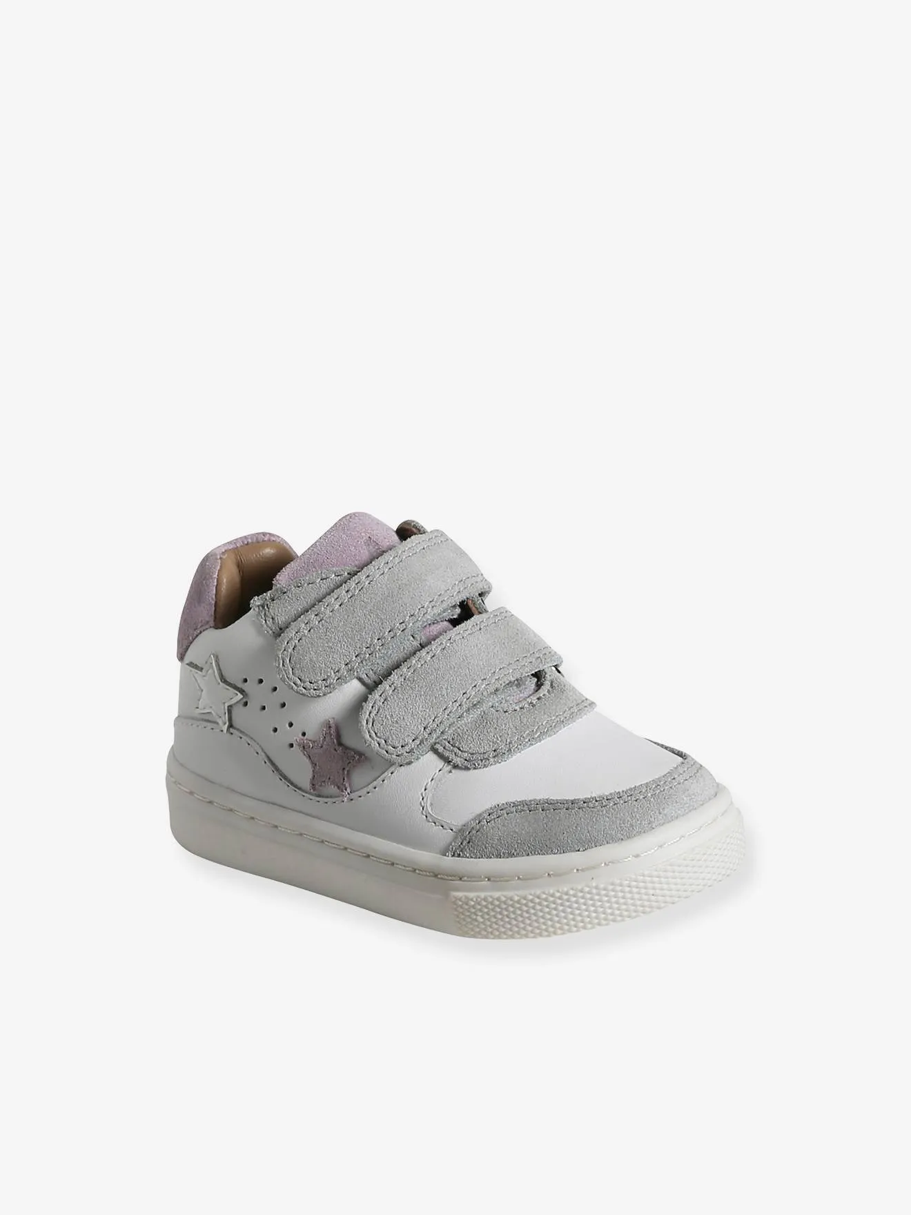 White Leather Trainers with Hook-&-Loop Fasteners for Babies - white