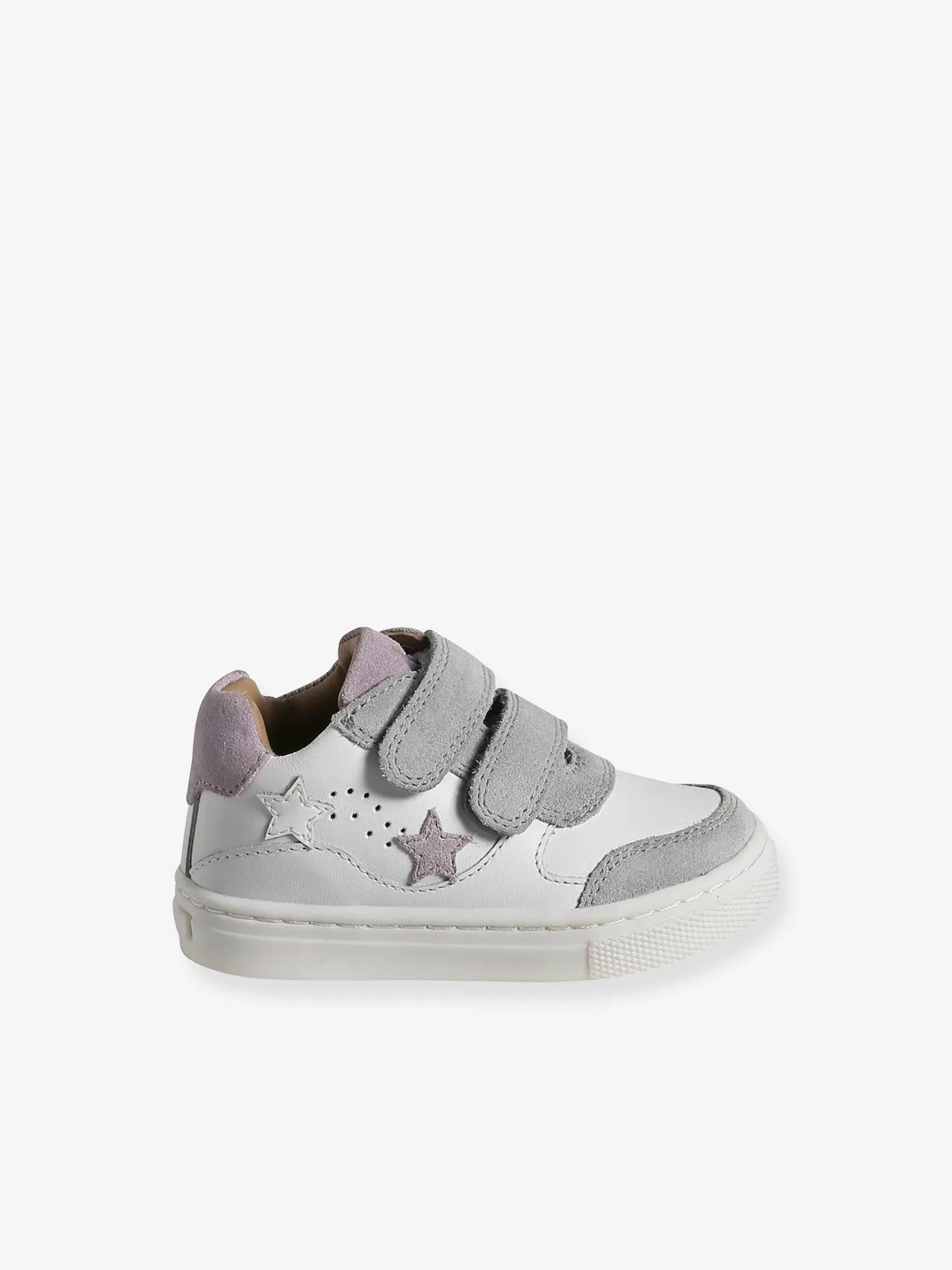 White Leather Trainers with Hook-&-Loop Fasteners for Babies - white