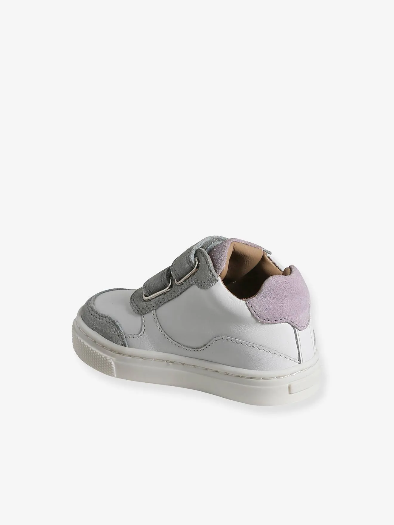 White Leather Trainers with Hook-&-Loop Fasteners for Babies - white