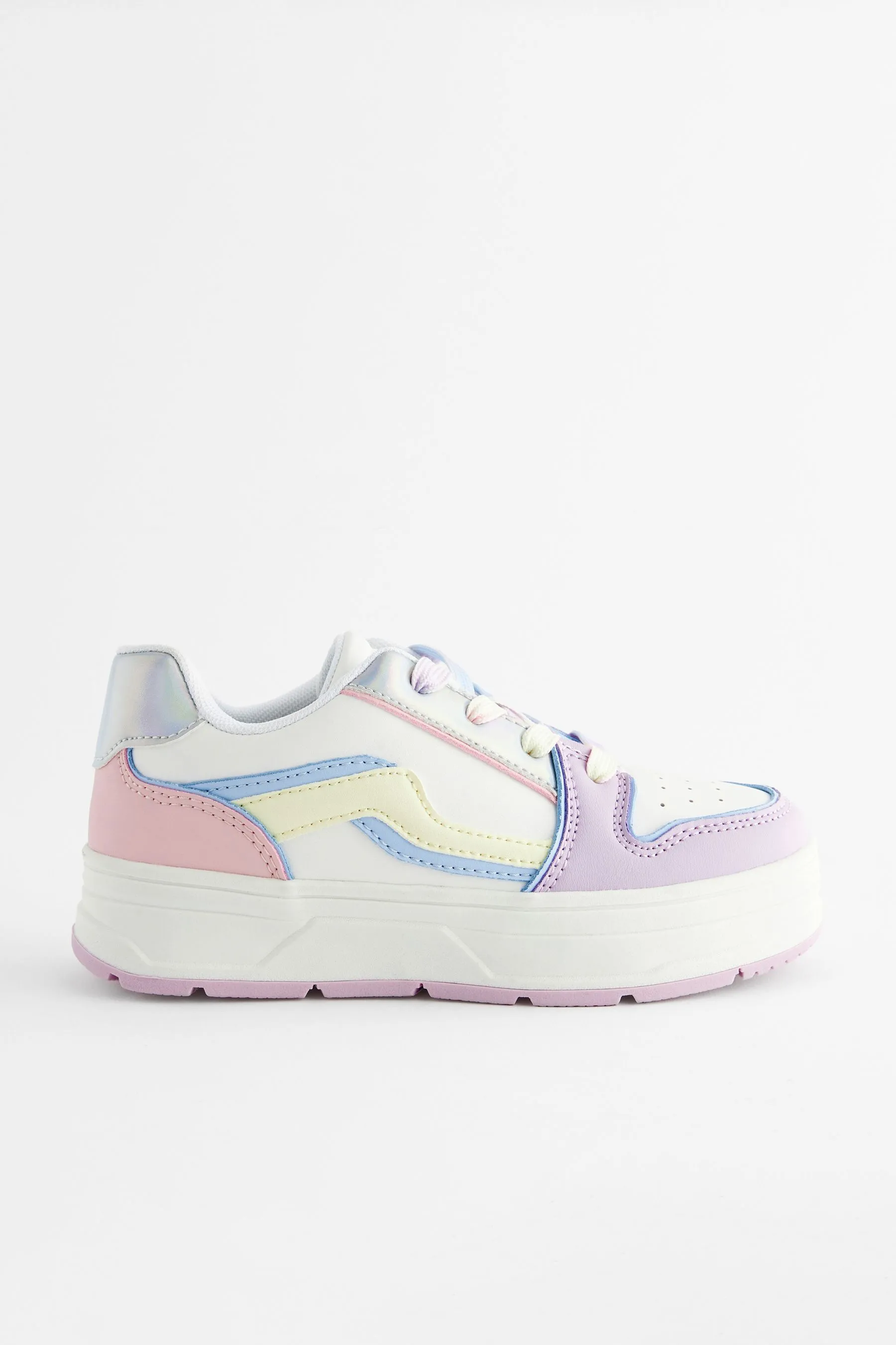 White Rainbow Pastel Chunky Lace Up Skate Trainers