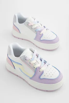 White Rainbow Pastel Chunky Lace Up Skate Trainers