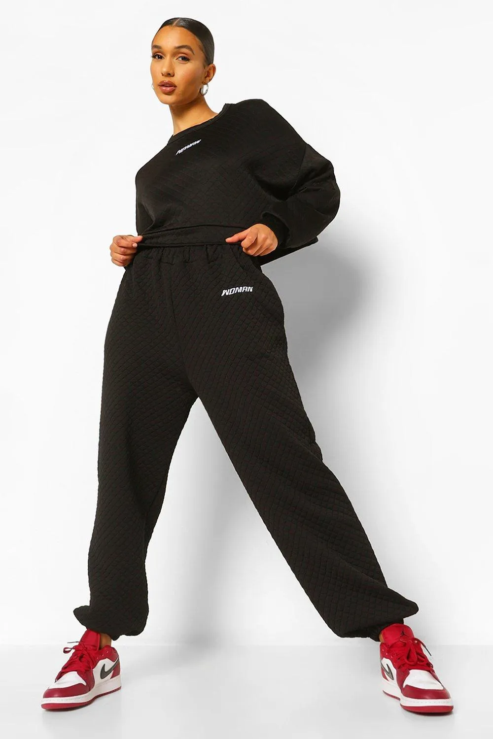 Woman Embroidery Waffle Oversized Joggers