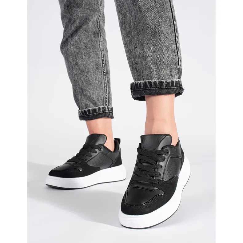 Women's black sneakers with a thick sole