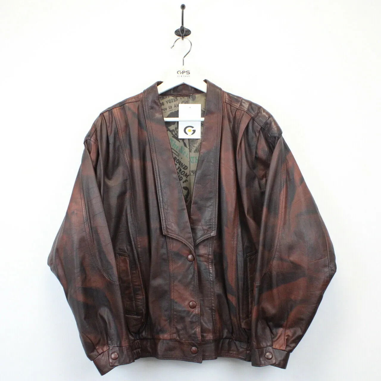 Womens 80s Leather Jacket Brown | Large