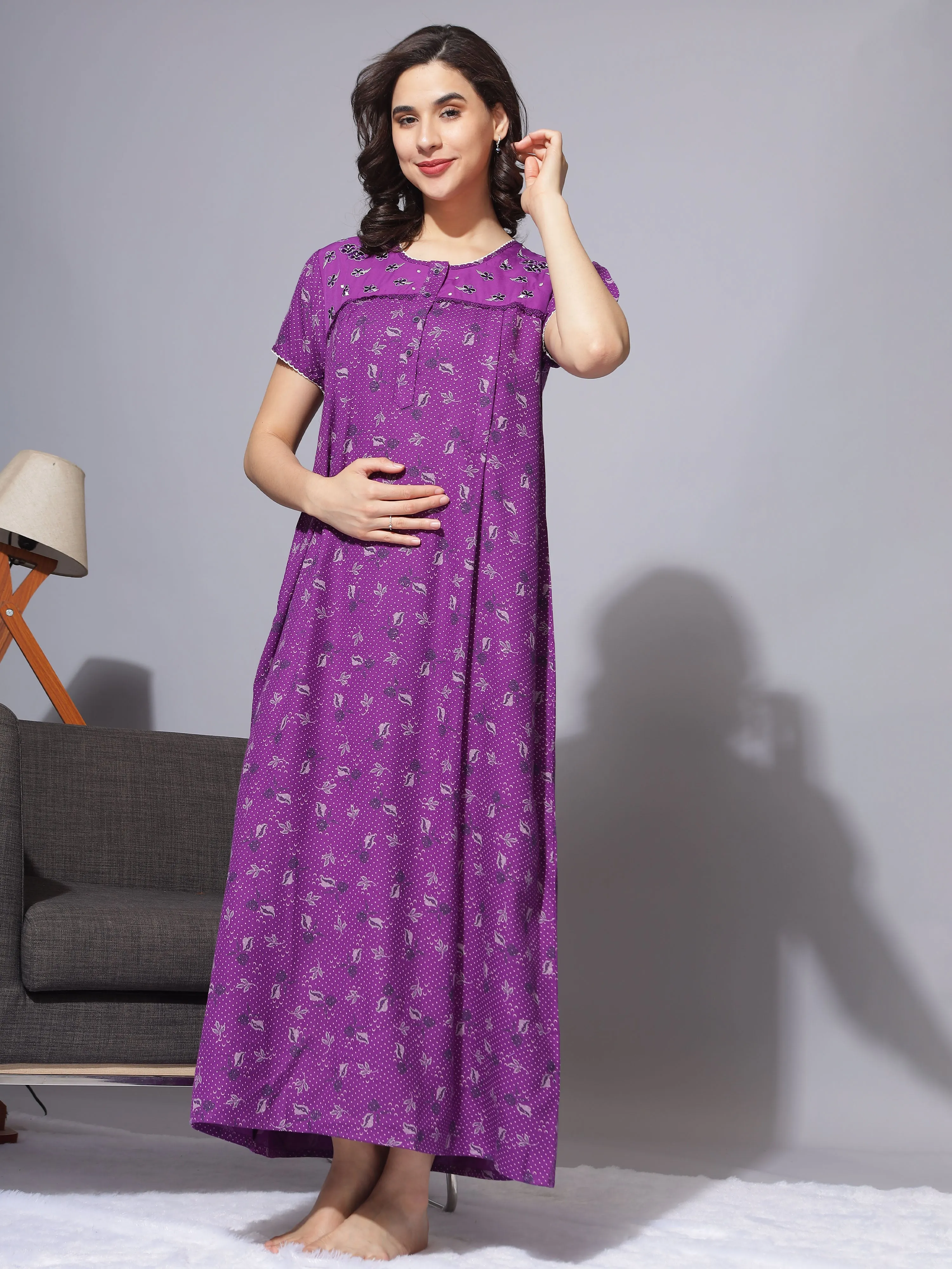 Women's Alpine Maternity/Feeding/Nursing Nighty Violet