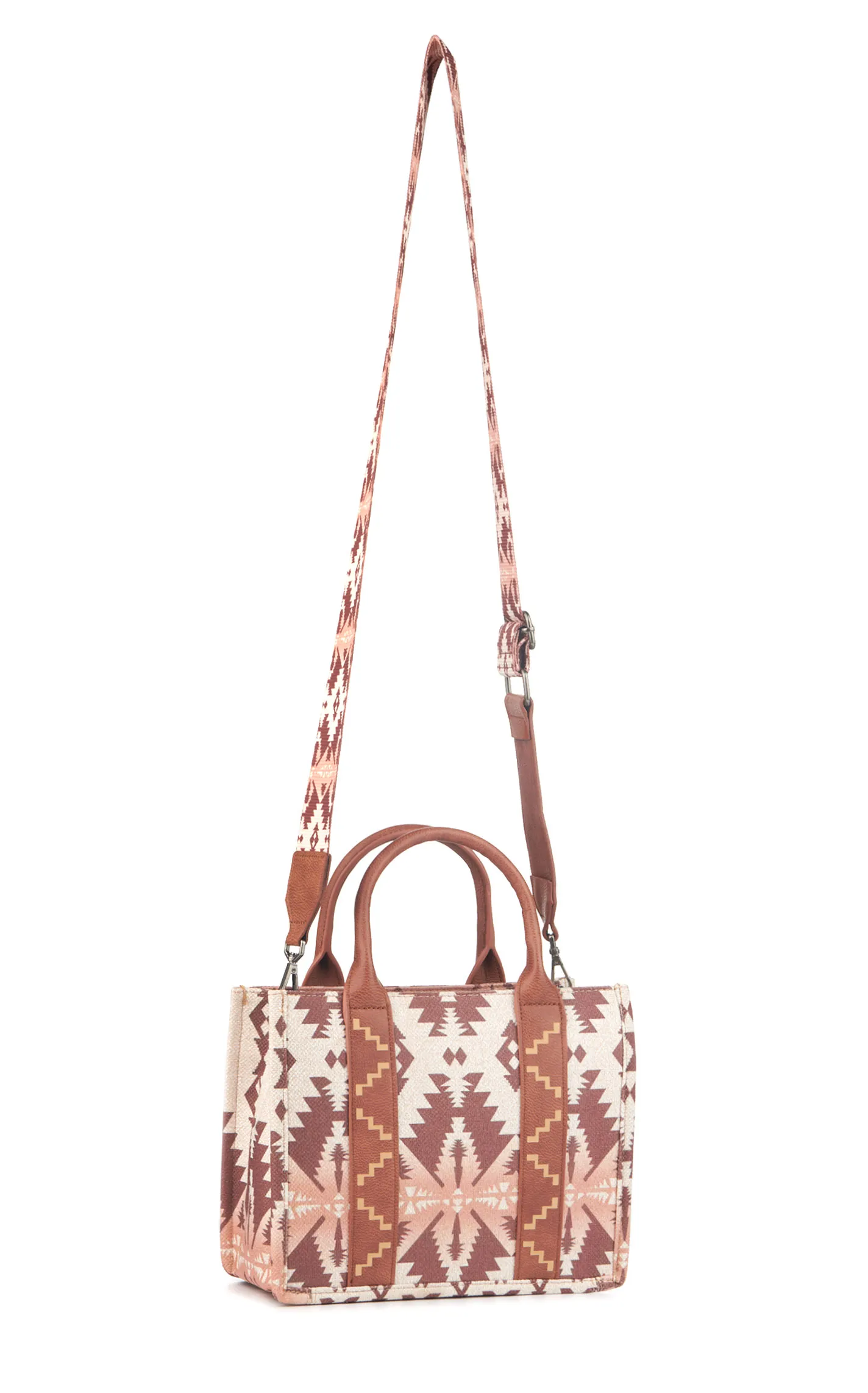 Wrangler Women's Cream & Toasted Cinnamon Aztec Print Leather Handle Guitar Strap Crossbody Bag