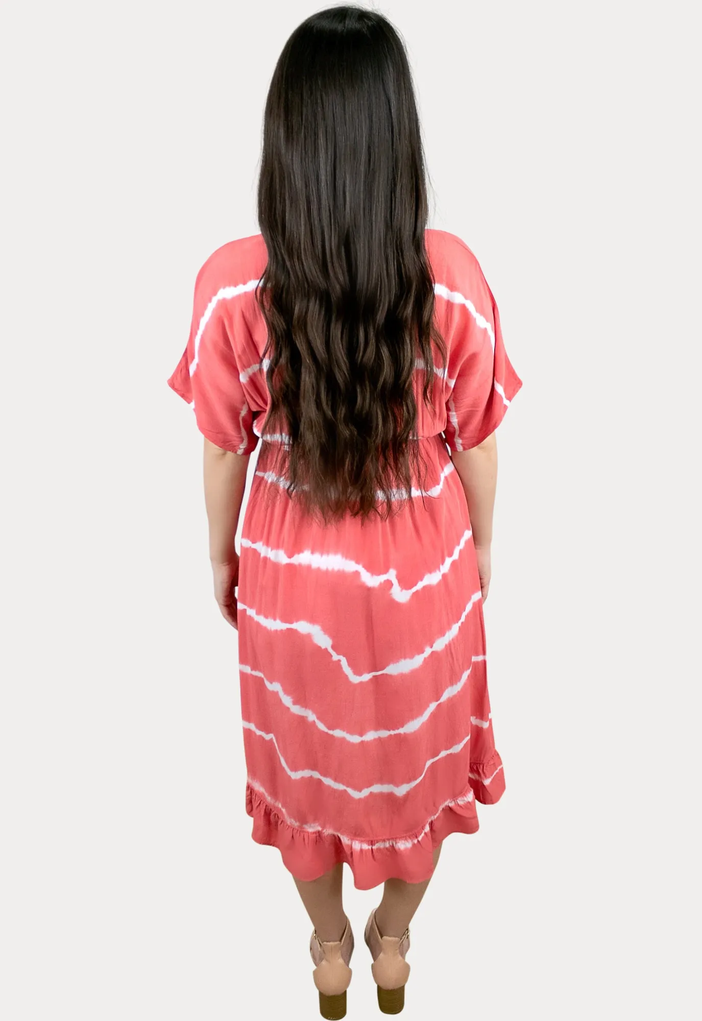 Wrap Front Striped Maternity Dress in Red